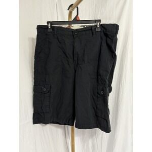 Free‎ Planet Cargo Shorts Mens 34 Black Baggy Streetwear Skater Grunge Y2K